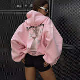 Loose Personality Trend Hottie Casual Blouse Angel Print Hooded Zip-Up T-Shirt Girl Spring And Autumn HZ1208