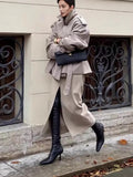 Exploding Women's Loose Casual Collar Tie Medium Long-Term Wind Coat HZ1220