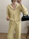 Hooded Sweater Set Women Loose Soft Jacket Sweater Cardigan + Wide Leg Pants Two Sets HZ1208