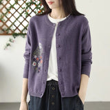 2025 Round-Necked Cardigan Coat Women Thin Loose Embroidered Knitted Shirt Outside A Short Sweater HZ1220