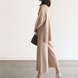Gentle Wind Knitted Set Of Trousers Autumn New V-Neck Top + Open Wide Leg Pants Fashion Temperament Two-Set HZ1220