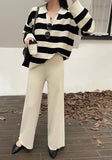 2025 Vintage Lazy Wind High-End Softy Loose Stripe Collar Fashion Knitting Suit Woman HZ1220