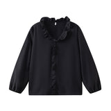 2025Wish Spring And Summer New Solid Color Long-Sleeved Lotus Leaf-Side Shirt Women's Shirt HZ1220