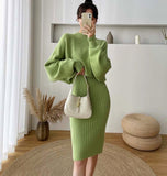 Autumn And Winter Korean Version Of Lazy Sweater Women Loose Chic Hoodie Top Two Sets Of Knitted Sling Vest Dress HZ1220