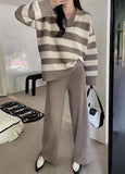 2025 Vintage Lazy Wind High-End Softy Loose Stripe Collar Fashion Knitting Suit Woman HZ1220