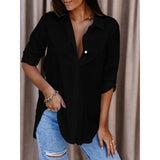 2025Wish Explosion Autumn Simple Long Sleeve V-Neck Button Lady Shirt Shirt Woman HZ1220