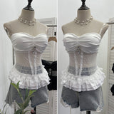 Purely Eager Heavy-Working Transduce Mesh Lace Spliced Ribbon Ribbon Strap Chest Pad Tector Blouse 2721 HZ1208