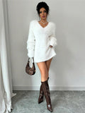 2025 Autumn And Winter New V Collar Wear Loose Lazy Breeze Knitted Sweater Skirt HZ1208