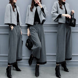 2025 New Women's Autumn And Winter Large-Size Two-Piece Trouser Hair, Short Coat Broad Leg Pants Casual Fashion Suit Women's Trend HZ1220