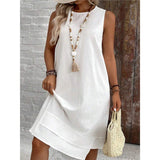 Women's Dress 2025 New Dress Round Collar Solid Sleeveless Summer Large-Size Casual Elegant Women's Skirt HZ1208