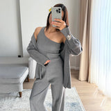 Exploding Lazy Knitted Casual Sweater Gray Camel Two-Color High-End One-Shoulder Vest With Wide-Legged Trousers HZ1208