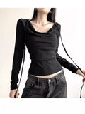 Design-Sensitive Retro Solid Color Collar With Long-Sleeved T-Shirt Autumn And Winter New Slimming Thin Shirt Top HZ1220