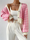 Autumn And Winter Tiger Pattern Lantern Sleeve Knitted Cardigan Sweater Short Coat HZ1208