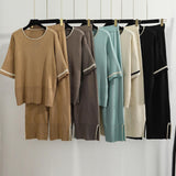 2025 Summer Women's Clothing Age Reduction Ocean Casual Loose Fashion Set Short-Sleeved Knitted Jersey Broad Leg Pants Two Sets HZ1220