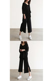 Gentle Wind Knitted Set Of Trousers Autumn New V-Neck Top + Open Wide Leg Pants Fashion Temperament Two-Set HZ1220