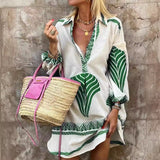 Spring And Summer 2025 New Leisure Long Shirt INS Loose Vacation V-Neck Dress Woman HZ1220