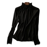 2025 Spring Long-Sleeved Shirt Elegant Temperament Loose Wooden Ear Collar Loose French Silk Silk Top Woman HZ1220