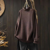 Artistic Retro Half-High Sweater Women Loose Large Plate Type 2025 Autumn And Winter Casual Knitted Jersey HZ1220