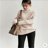 High-Necked Sweater Women Winter Korean Retro Loose Languid Languid Temperament Simple Thick Pit Strip Bottom Knitting Shirt HZ1220