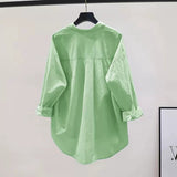 Small Fresh Fruit Green Cotton Shirt Women's Single Pocket Loose Thin Sleeve Shirt Spring And Autumn New Cardigan HZ1208