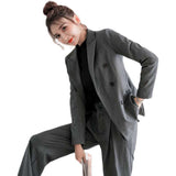 Spring And Autumn 2025 Dark Gray Small Suit Suit Female British Wind Wide Leg Pants Casual Fried Street Suit Suit HZ1220
