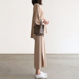 Gentle Wind Knitted Set Of Trousers Autumn New V-Neck Top + Open Wide Leg Pants Fashion Temperament Two-Set HZ1220