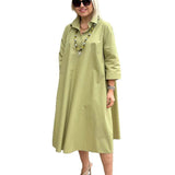 2025 Step Into The New Long Shirt Solid Temperament Commute Simple Over-Collared Cardigan Dress HZ1208