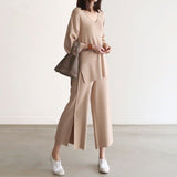 Gentle Wind Knitted Set Of Trousers Autumn New V-Neck Top + Open Wide Leg Pants Fashion Temperament Two-Set HZ1220