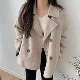 Korean Chic Autumn And Winter French Temperament Suit Double Buckle Loose Leisure Long Sleeves Warm Coat HZ1220