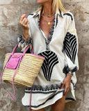 Spring And Summer 2025 New Leisure Long Shirt INS Loose Vacation V-Neck Dress Woman HZ1220
