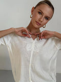 Lace Stitched V-Neck Knitted Shirt Summer New Short-Sleeved Fashion Casual Cardigan Sweater Woman HZ1208