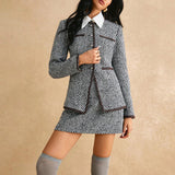 Workplace Commuting Style Simple Bumpy Coarse Flowers, Small Fragrant Temperament Long-Sleeved Top Coated Ass Skirt HZ1208