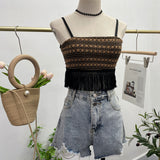 Women's Clothing Thaired Thaid Spliced Striped Sling Vest Short-Sleeved Sleeveless Tector-Booed Blouse 88932 HZ1208