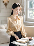 Light Luxury High-End Champagne Color Color Color At-Alcoat Dress Female Spring French Polo Collar Acetic Acid-Singing Noodles Professional Top HZ1208