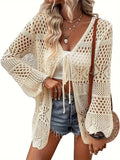 New Beach Knitted Jersey In Summer 2025 Sexy Solid Color Knitted Beach Swimwear Shirt Sunscreen Cardigan HZ1208