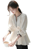 2025 New Spring Unique Super-Looking Temperament Blouse High-End Feeling Small Fragrant Style White Denswear Shirt Woman HZ1208