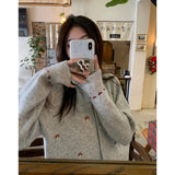 Junior High School Students Korean Round-Neck Knitted Cardigan Girl 2025 Autumn New Loose Sweater Coat Top HZ1208