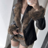 Mid-Winter 2025 Millard Hairy Leather Coat Street Hottie Style Loose Cardigan Top HZ1220