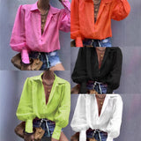 2025Wish New Loose Long-Sleeved Suit Collar Shirt Lady Top HZ1220