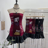 Hottie Sexy Tset Blouse Irregular Cowboy Splicing Mesh Yarn Tie With Short T-Shirt 6105 HZ1208