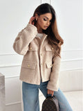 New Fashion Solid-Colored Collar Button-Decorated Plush Jacket In Autumn 2025 HZ1220