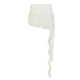 2025 Holiday Wind Niche Design Irregular Lotus Leaf Side Mesh Splicing Solid Color Low-Rise Half-Body Skirt HZ1220