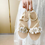 Trade Sandals Women 2025 Summer New Large Size Dress Women's Shoes Flats Gentle Flowers Roman Sandals Women HZ1220