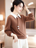 New Chinese Style Chinese Style Curry Fake Two Sweater Women 2025 Autumn And Winter New Super Good-Looking Design Knitted Top Woman HZ1208