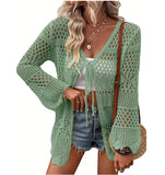 New Beach Knitted Jersey In Summer 2025 Sexy Solid Color Knitted Beach Swimwear Shirt Sunscreen Cardigan HZ1208
