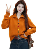 European Goods Color Single Row Buckle Long-Sleeved Top Women Soft Glutinous Comfortable Warm Autumn And Winter Thin Thick Sweater Cardigan HZ1208