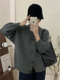 Autumn/Winter 2025 New Lazy Korean Sweater Cardigan Women's Soft Sheeps Pits Button Sweater Dark Grey HZ1208