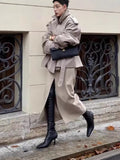 Exploding Women's Loose Casual Collar Tie Medium Long-Term Wind Coat HZ1220