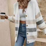 Autumn And Winter Knitted Shirt V-Neck Sweater Classic Striped Single-Dcupuncture Cardigan Casual Knitted Coat HZ1208