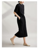 2025 Summer New Fashion Sports Casual Lazy Set Soft Short-Sleeved Top + Open Skirt Suit HZ1220